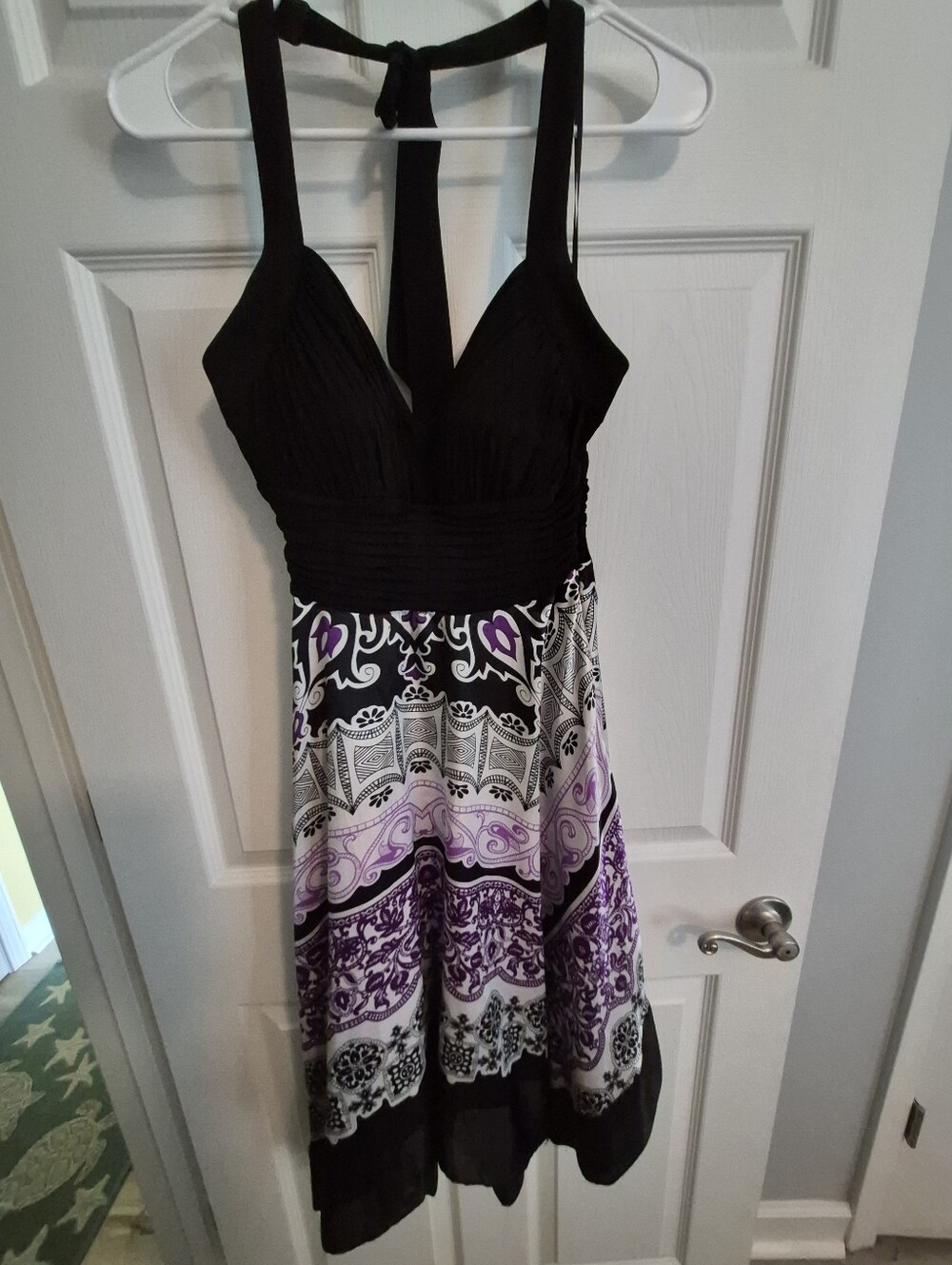 Signature by Sangria Black and Purple One-Shoulder Dress